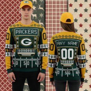 Green Bay Packers Personalized Yellow Womens Christmas Ugly Sweater