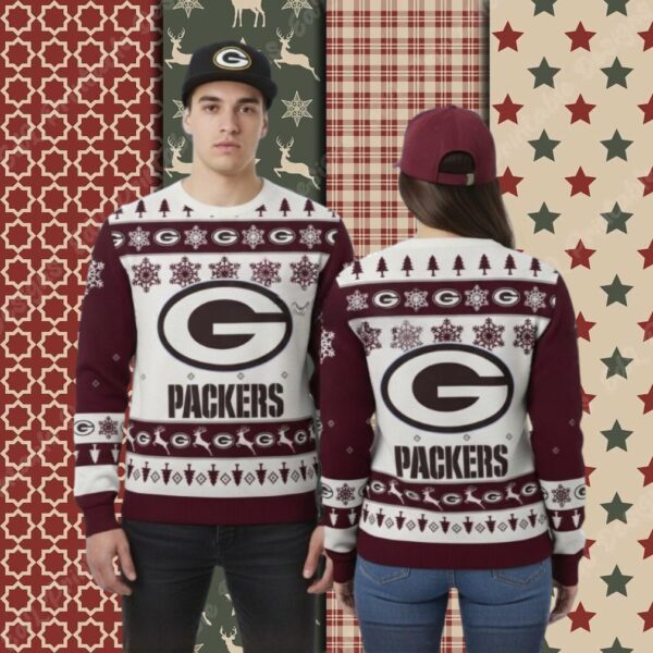 Green Bay Packers Reindeer Pattern Xmas Party Ugly Sweater