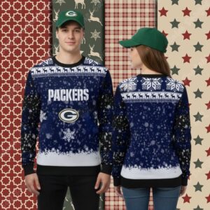 Green Bay Packers Reindeer Snowflakes Womens Christmas Ugly Sweater