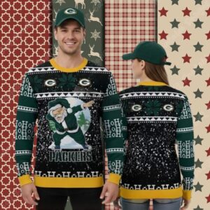 Green Bay Packers Santa Claus Ho Ho Ho Yellow Cute Christmas Ugly Sweater