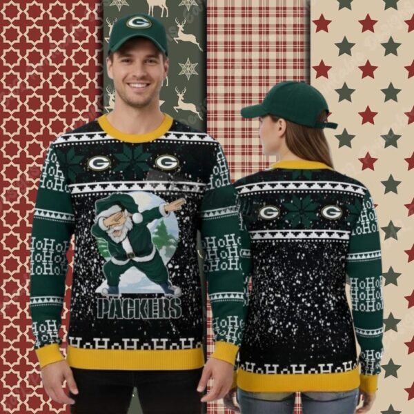 Green Bay Packers Santa Claus Ho Ho Ho Yellow Cute Christmas Ugly Sweater