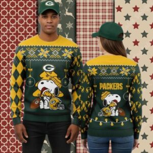 Green Bay Packers Snoopy Woodstock Yellow Cool Christmas Ugly Sweater