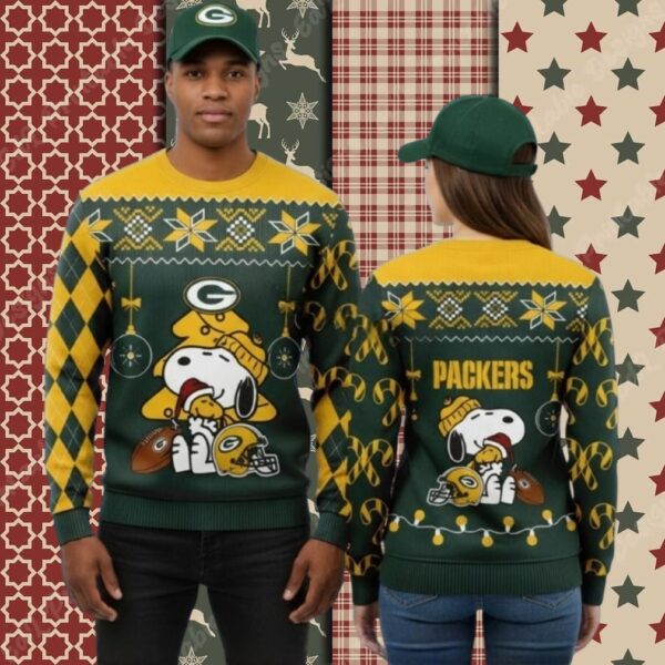 Green Bay Packers Snoopy Woodstock Yellow Cool Christmas Ugly Sweater