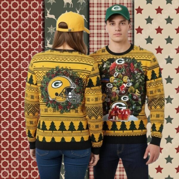 Green Bay Packers Xmas Tree Yellow Ladies Christmas Ugly Sweater