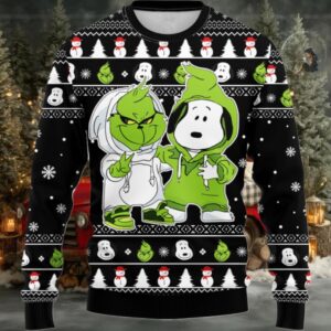 Grinch And Snoopy Ugly Sweater Gifts, Snoopy Gift Fan Ugly Sweater Moderntees