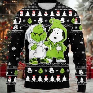 Grinch And Snoopy Ugly Sweater Gifts, Snoopy Gift Fan Ugly Sweater Moderntees