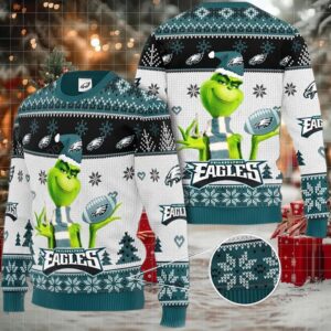 Grinch Philadelphia Eagles 3D Christmas Ugly Sweater Moderntees