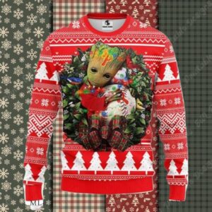 Groot Hugging Phillies Baseball Ugly Christmas Sweater