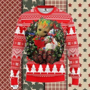 Groot Hugging Phillies Baseball Ugly Christmas Sweater