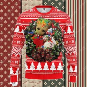 Groot Hugging Phillies Baseball Ugly Christmas Sweater