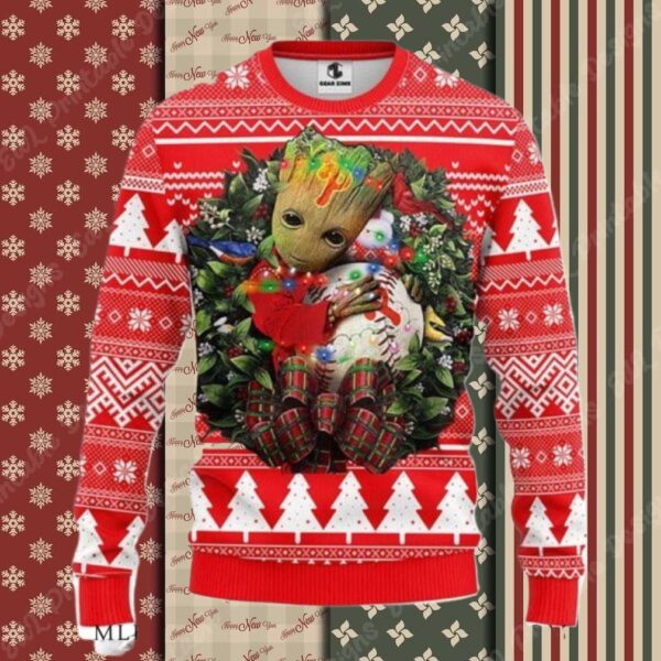 Groot Hugging Phillies Baseball Ugly Christmas Sweater