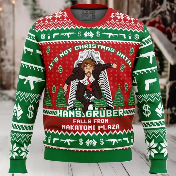 Hans Gruber Fall Nakatomi Plaza Die Hard Ugly Christmas Sweater