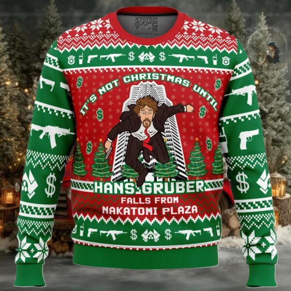 Hans Gruber Fall Nakatomi Plaza Die Hard Ugly Christmas Sweater