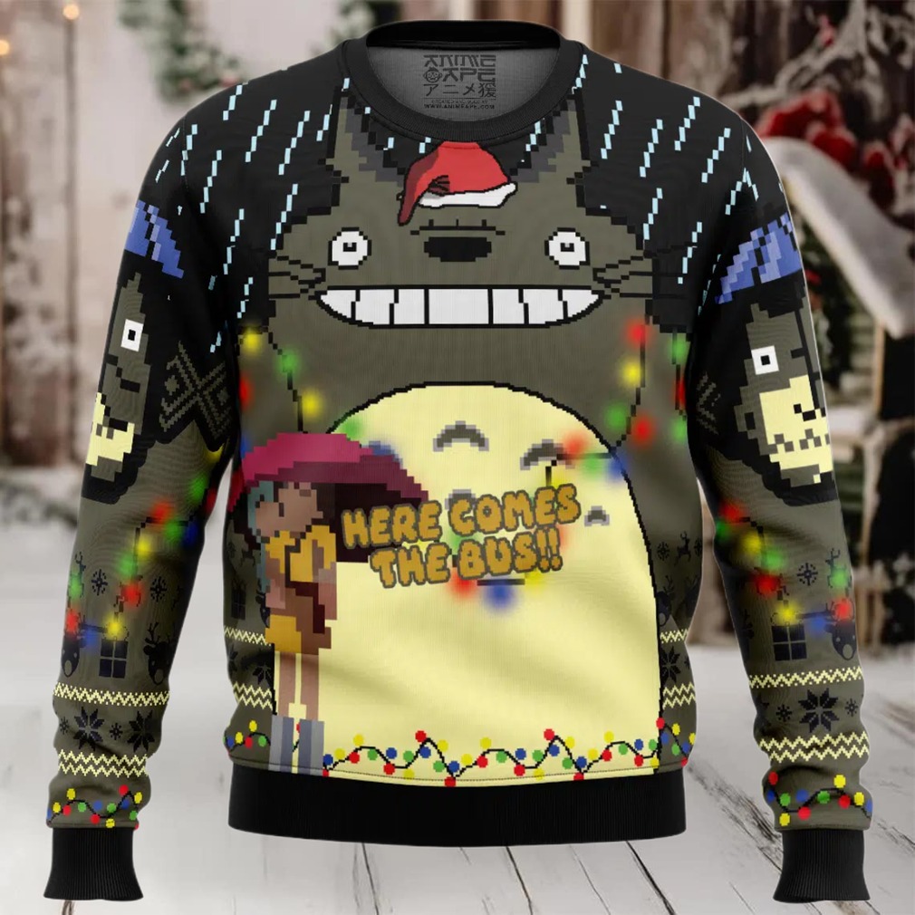 Here Comes The Bus My Neighbor Totoro Ugly Christmas Sweater Here Comes The Bus My Neighbor Totoro Ugly Christmas Sweater