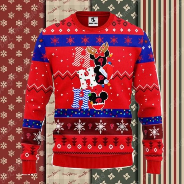 Ho Ho Ho Mickey Reindeer Philadelphia Phillies Ugly Sweater