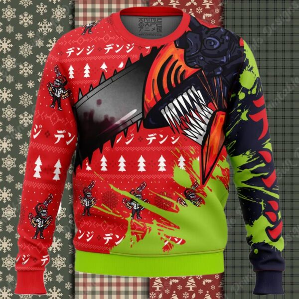 Hybrid Form Denji Chainsaw Man Ugly Christmas Sweater