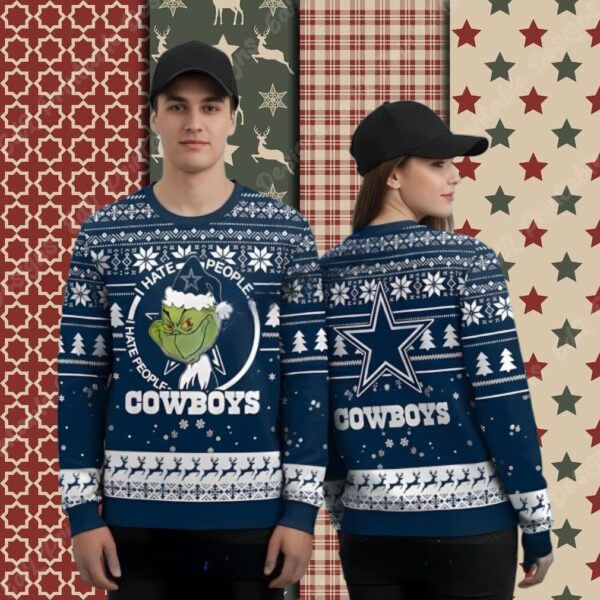 I Hate People Grinch Love Dallas Cowboys Blue Family Xmas Ugly Sweater