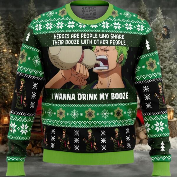 I Wanna Drink My Booze Zoro One Piece Ugly Christmas Sweater