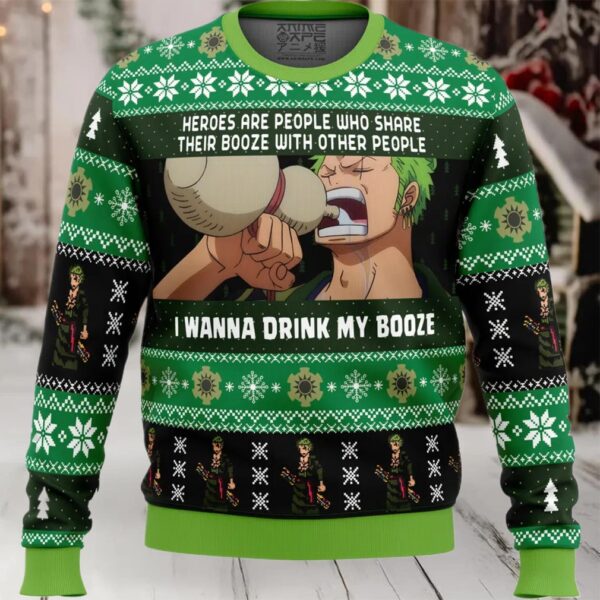 I Wanna Drink My Booze Zoro One Piece Ugly Christmas Sweater