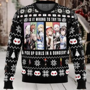 Is It Wrong To Try To Pick Up Girls DanMachi Ugly Christmas Sweater