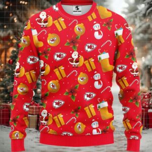 Kansas City Chiefs Santa Claus Snowman Christmas Ugly Sweater Moderntees