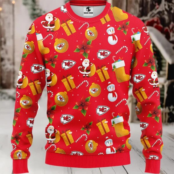 Kansas City Chiefs Santa Claus Snowman Christmas Ugly Sweater Moderntees