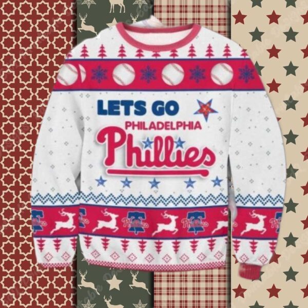 Let’s Go Phillies White And Red Ugly Christmas Sweater