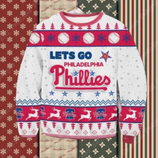 Let’s Go Phillies White And Red Ugly Christmas Sweater