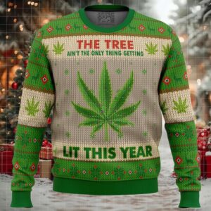 Lit This Year Weed Ugly Christmas Sweater