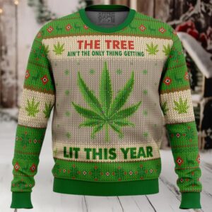 Lit This Year Weed Ugly Christmas Sweater