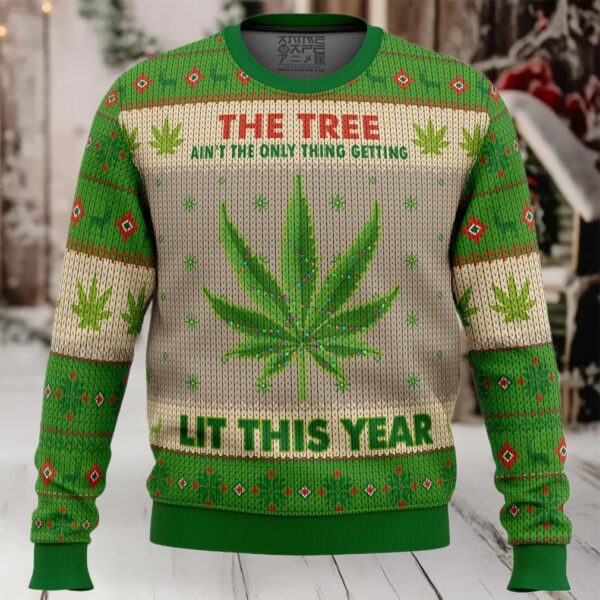 Lit This Year Weed Ugly Christmas Sweater