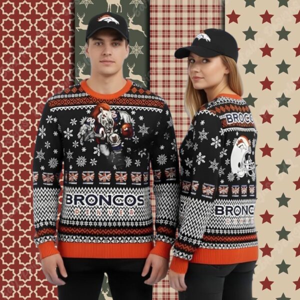 Mascot Denver Broncos Black Orange Family Christmas Ugly Sweater