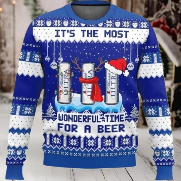 Michelob Ultra Christmas Wonderfultime For a Beer Ugly Sweater