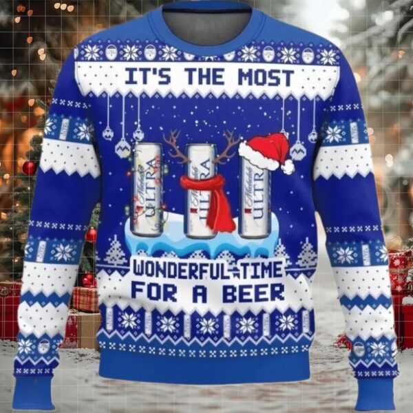 Michelob Ultra Christmas Wonderfultime For a Beer Ugly Sweater