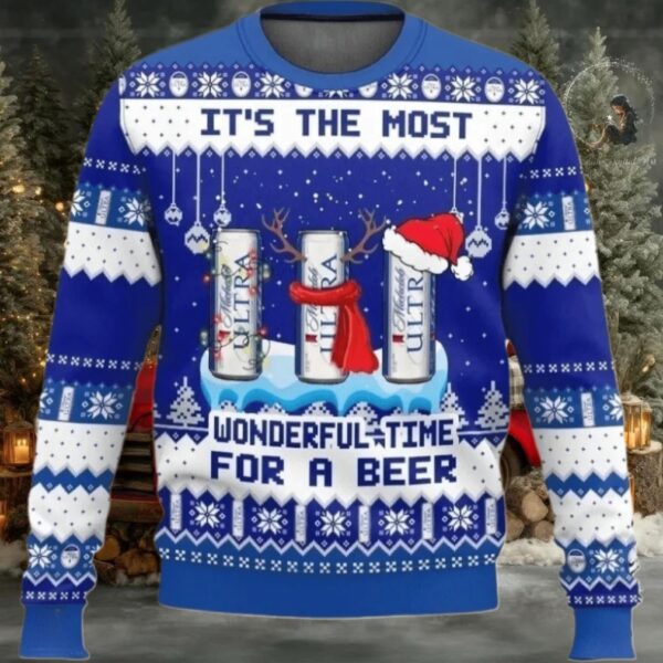 Michelob Ultra Christmas Wonderfultime For a Beer Ugly Sweater