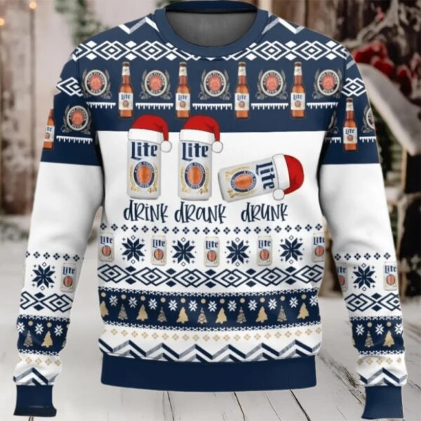 Miller Lite Drink Drank Drunk Ugly Sweater