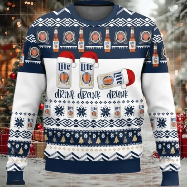 Miller Lite Drink Drank Drunk Ugly Sweater