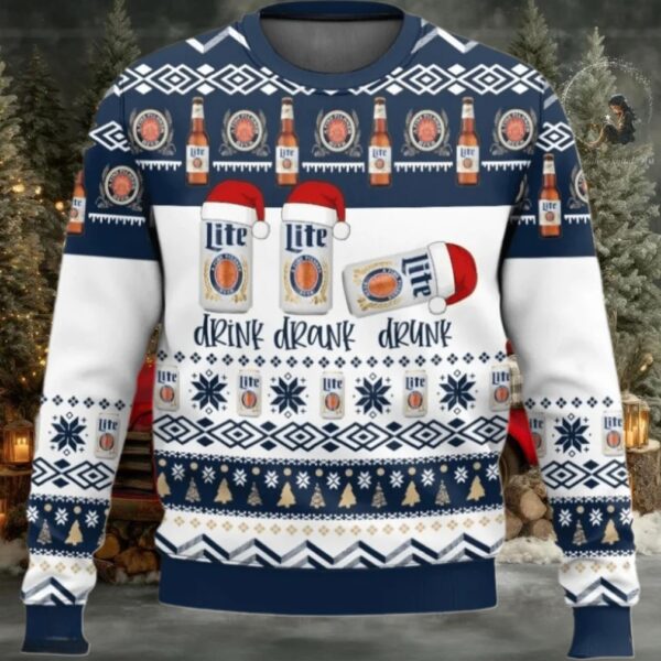 Miller Lite Drink Drank Drunk Ugly Sweater