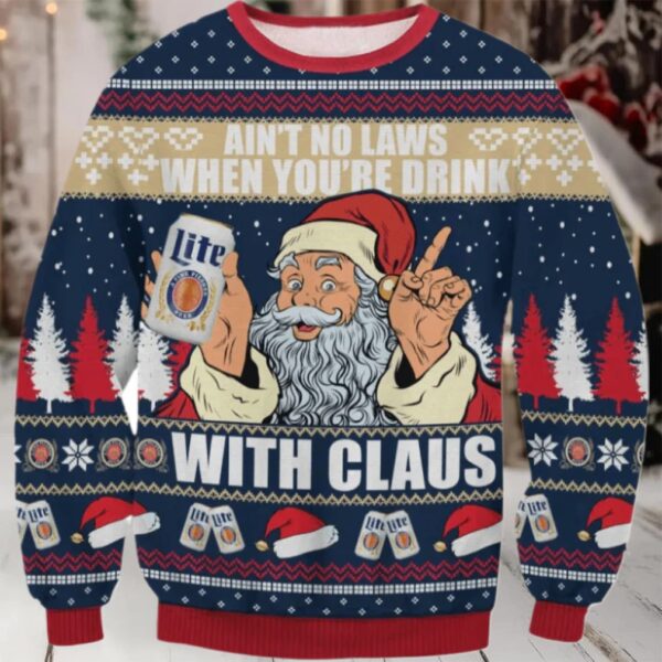 Miller Lite Drink With Claus Ugly Sweater
