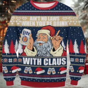 Miller Lite Drink With Claus Ugly Sweater