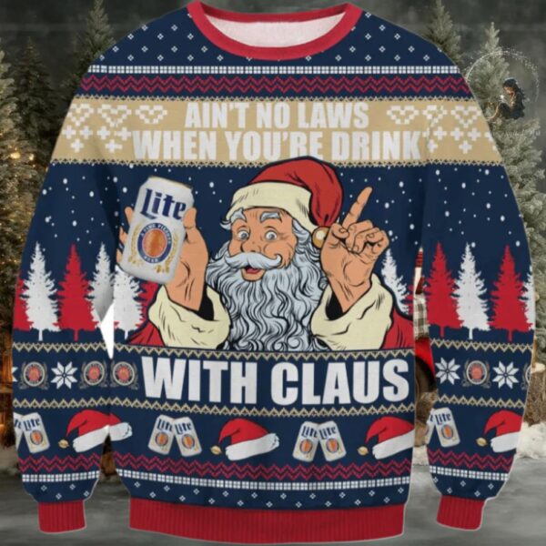 Miller Lite Drink With Claus Ugly Sweater