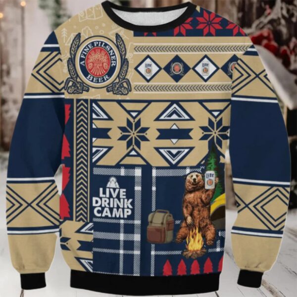 Miller Lite Live Drink Camp Ugly Sweater