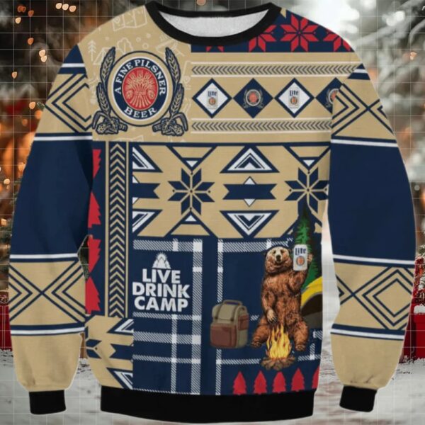 Miller Lite Live Drink Camp Ugly Sweater