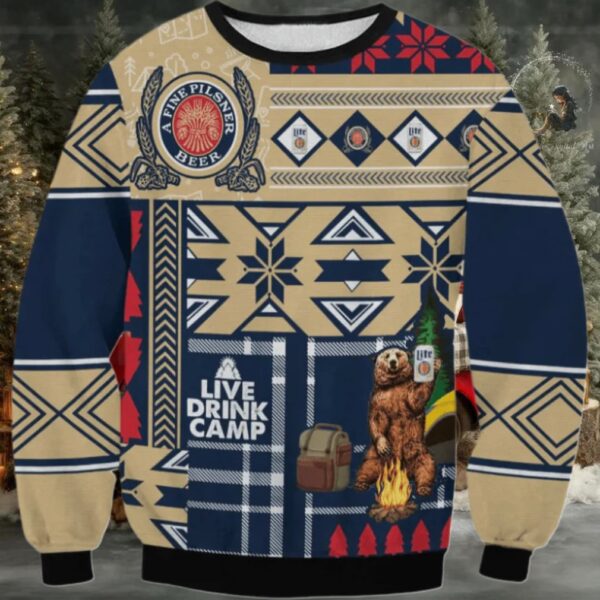 Miller Lite Live Drink Camp Ugly Sweater