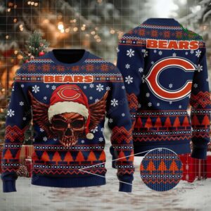 Nfl Chicago Bears Golden Skull Christmas Ugly Sweater Moderntees
