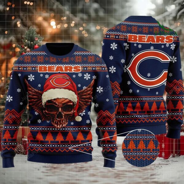 Nfl Chicago Bears Golden Skull Christmas Ugly Sweater Moderntees
