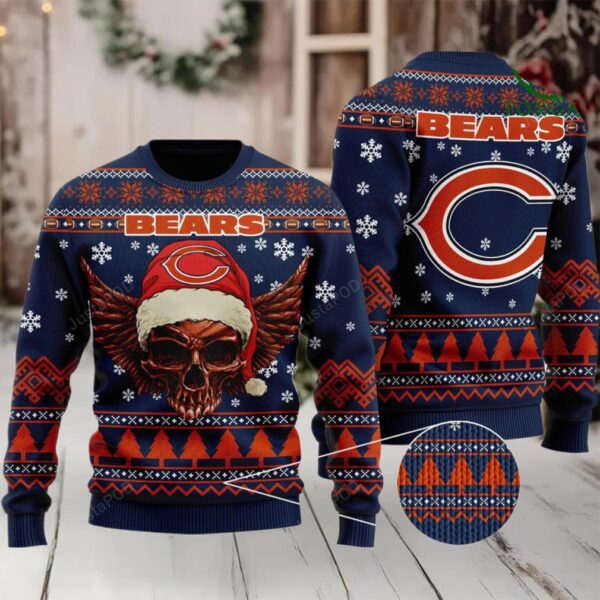 Nfl Chicago Bears Golden Skull Christmas Ugly Sweater Moderntees