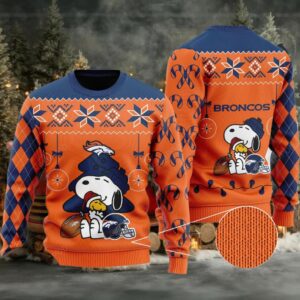 Nfl Denver Broncos Snoopy Orange Blue Christmas Ugly Sweater Moderntees