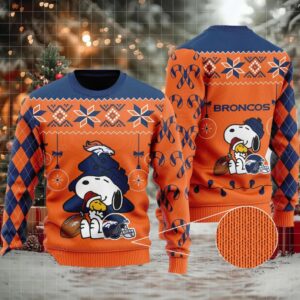 Nfl Denver Broncos Snoopy Orange Blue Christmas Ugly Sweater Moderntees