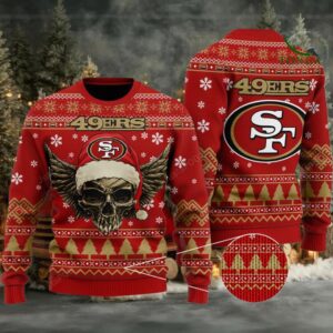 Nfl San Francisco 49Ers Golden Skull Christmas Ugly Sweater Moderntees